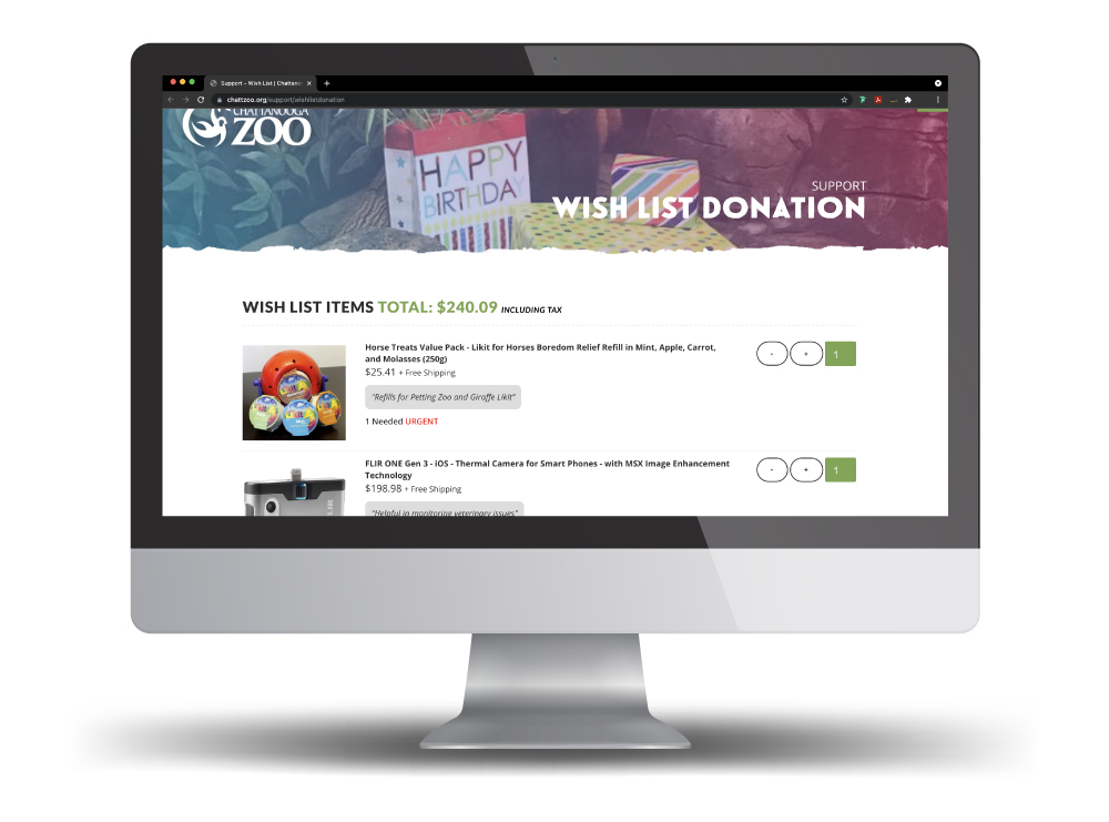  Lista de deseos de los animales del zoológico de Chattanooga con Donation Driver